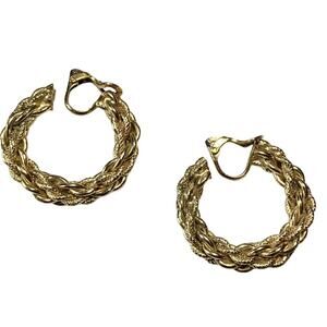 Vintage 70s Earrings Twisted rope Gold Tone Clip On Fashion Jewelry Earrings